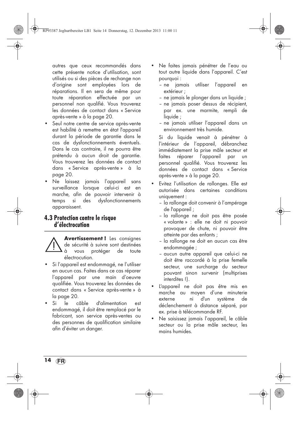 3 protection contre le risque d’électrocution | Silvercrest SJB 15 B1 User Manual | Page 16 / 50