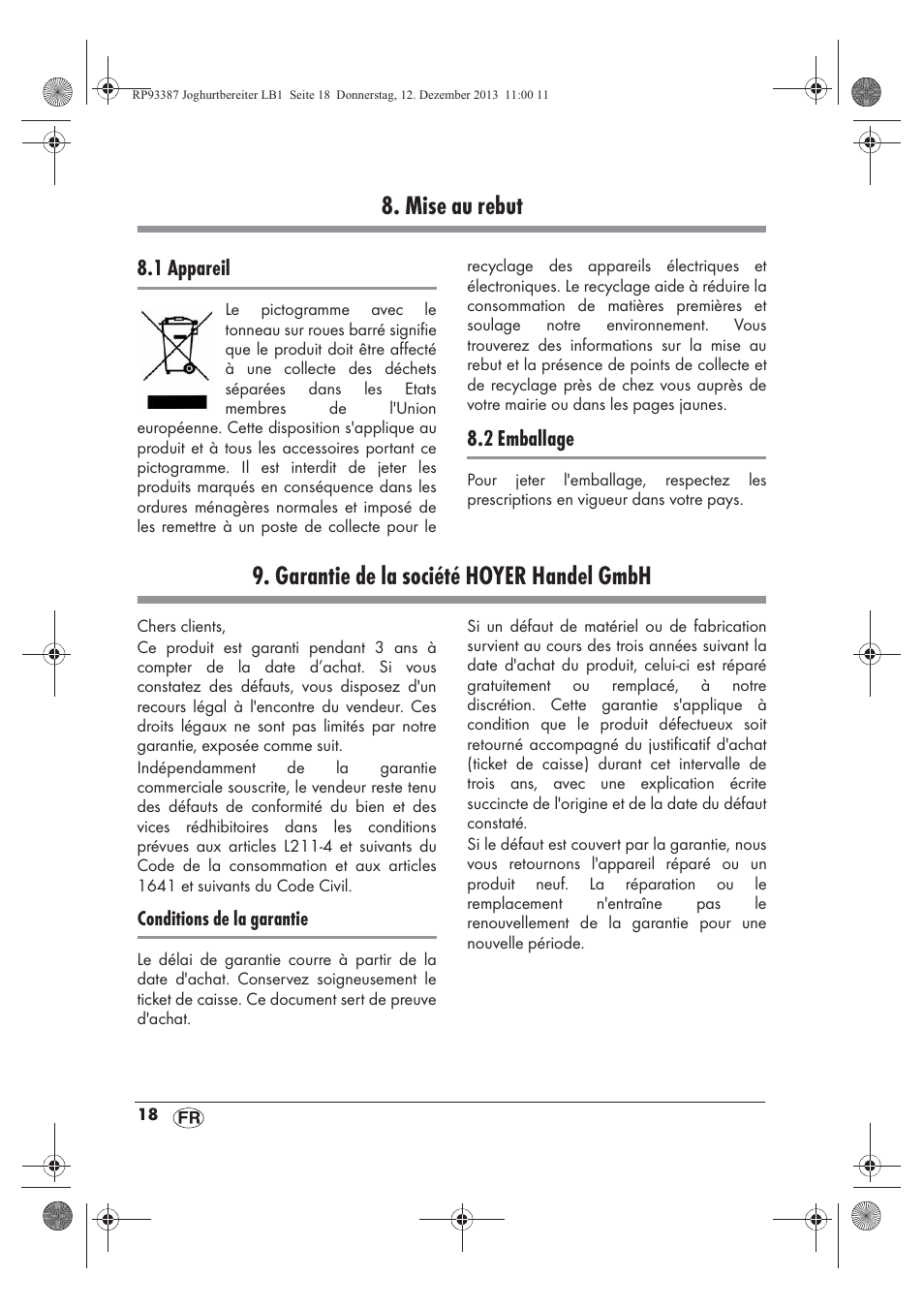 Mise au rebut, Garantie de la société hoyer handel gmbh | Silvercrest SJB 15 B1 User Manual | Page 20 / 50