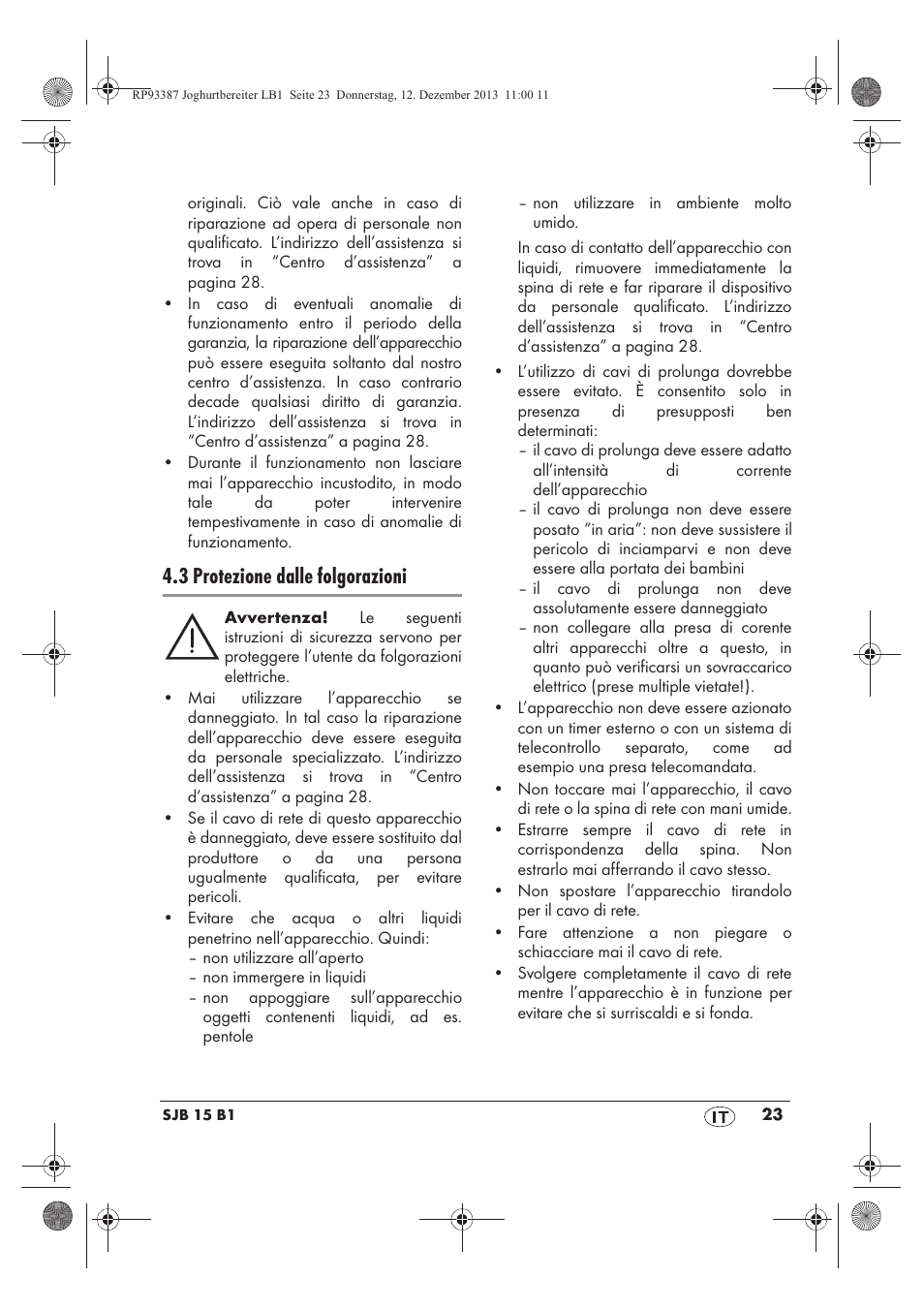 3 protezione dalle folgorazioni | Silvercrest SJB 15 B1 User Manual | Page 25 / 50