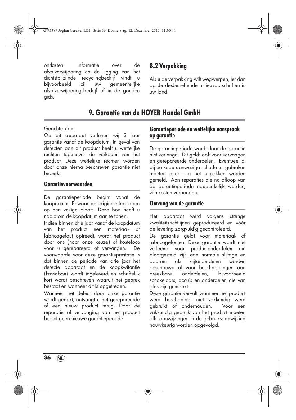 Garantie van de hoyer handel gmbh | Silvercrest SJB 15 B1 User Manual | Page 38 / 50