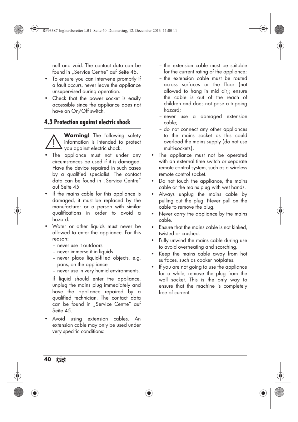 3 protection against electric shock | Silvercrest SJB 15 B1 User Manual | Page 42 / 50
