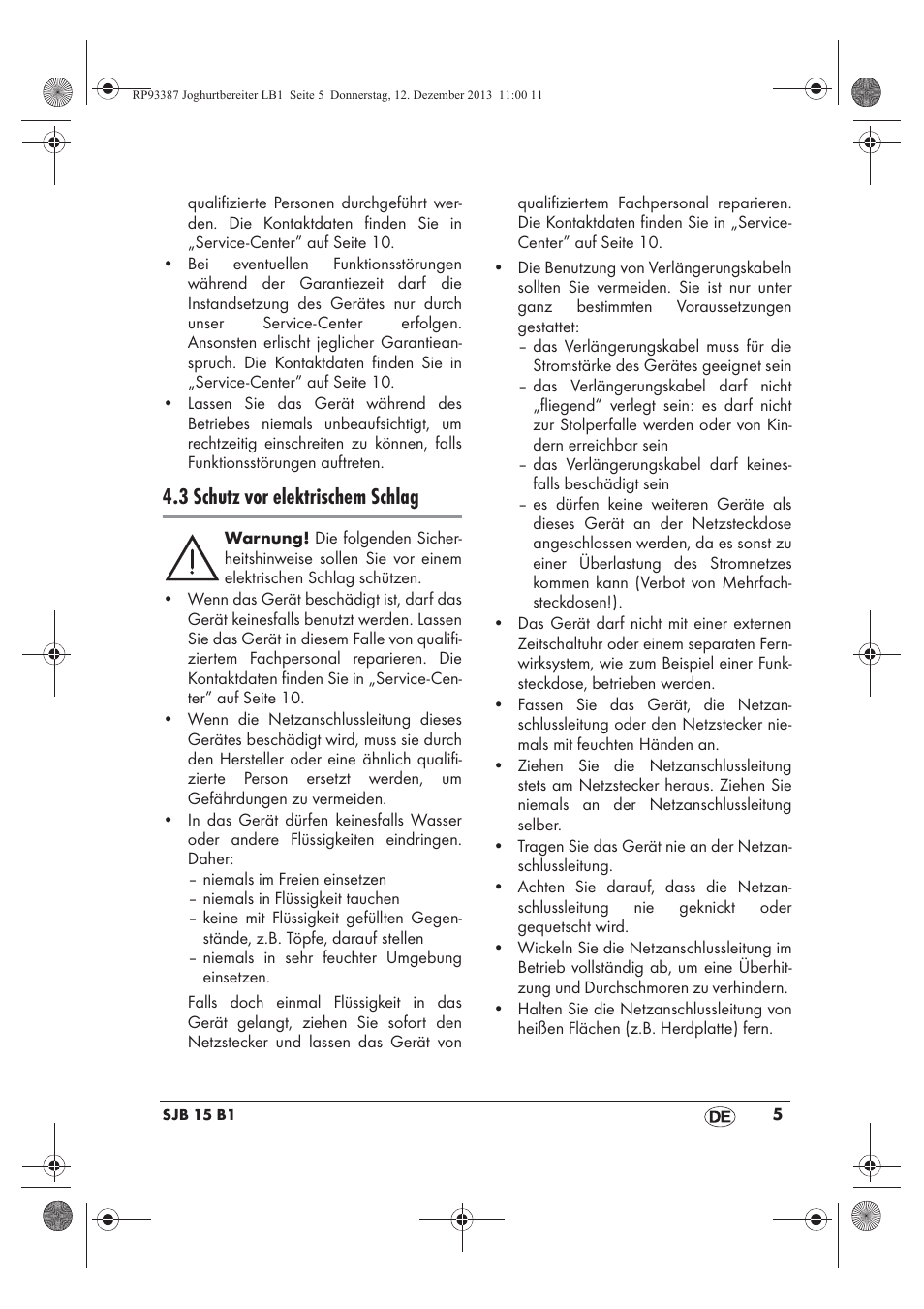 3 schutz vor elektrischem schlag | Silvercrest SJB 15 B1 User Manual | Page 7 / 50