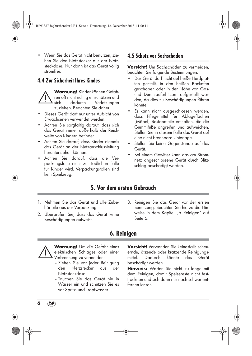 Vor dem ersten gebrauch, Reinigen, 4 zur sicherheit ihres kindes | 5 schutz vor sachschäden | Silvercrest SJB 15 B1 User Manual | Page 8 / 50