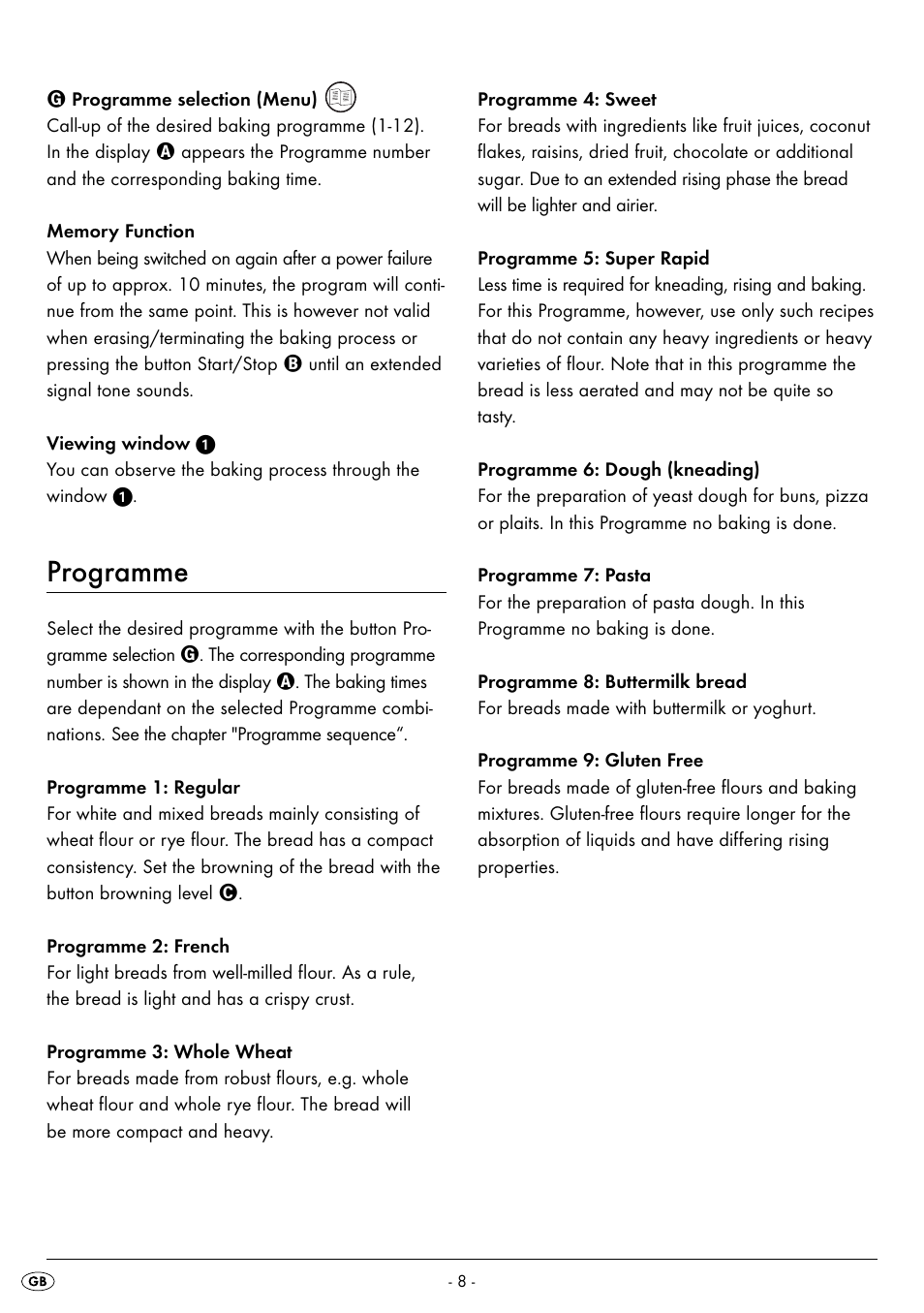 Programme | Silvercrest BREAD MAKER SBB 850 A1 User Manual | Page 11 / 160