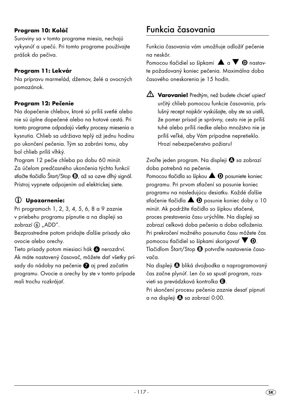 Funkcia časovania | Silvercrest BREAD MAKER SBB 850 A1 User Manual | Page 120 / 160