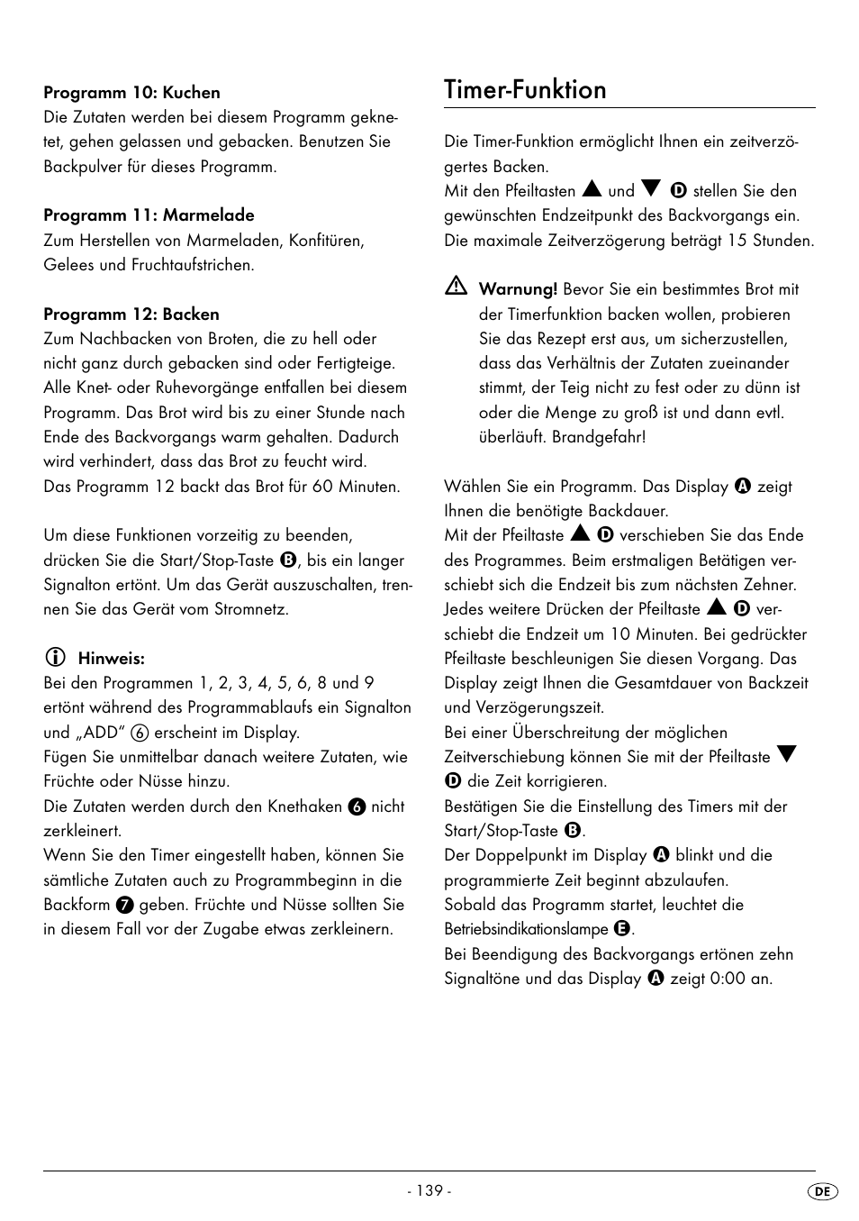 Timer-funktion | Silvercrest BREAD MAKER SBB 850 A1 User Manual | Page 142 / 160