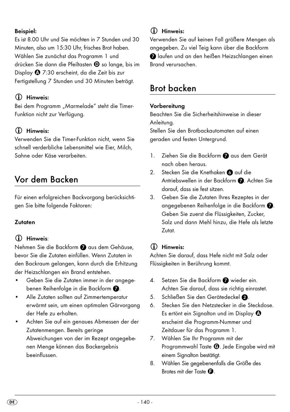 Vor dem backen, Brot backen | Silvercrest BREAD MAKER SBB 850 A1 User Manual | Page 143 / 160