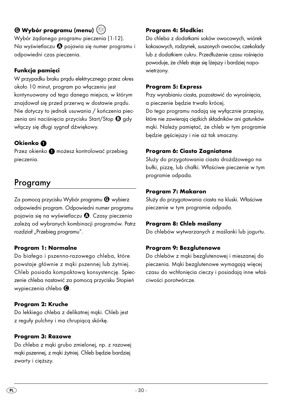 Programy | Silvercrest BREAD MAKER SBB 850 A1 User Manual | Page 33 / 160