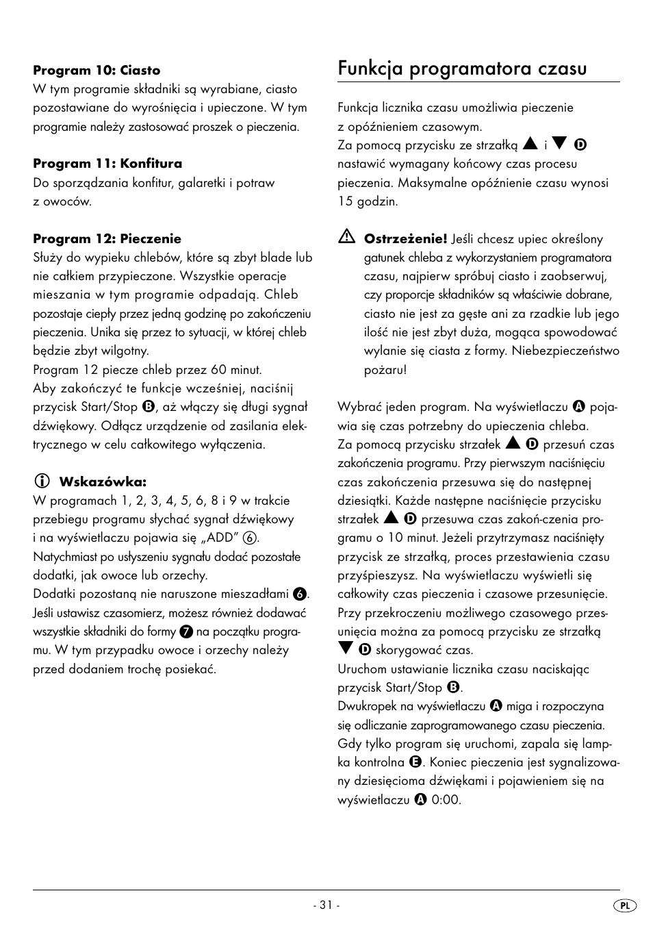 Funkcja programatora czasu | Silvercrest BREAD MAKER SBB 850 A1 User Manual | Page 34 / 160