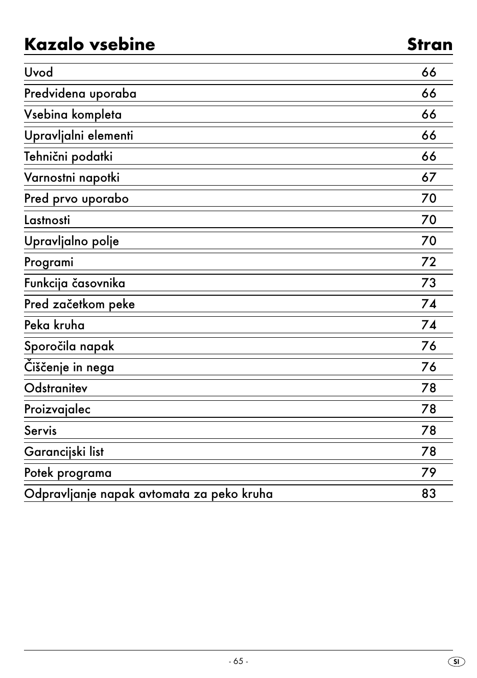 Kazalo vsebine stran | Silvercrest BREAD MAKER SBB 850 A1 User Manual | Page 68 / 160