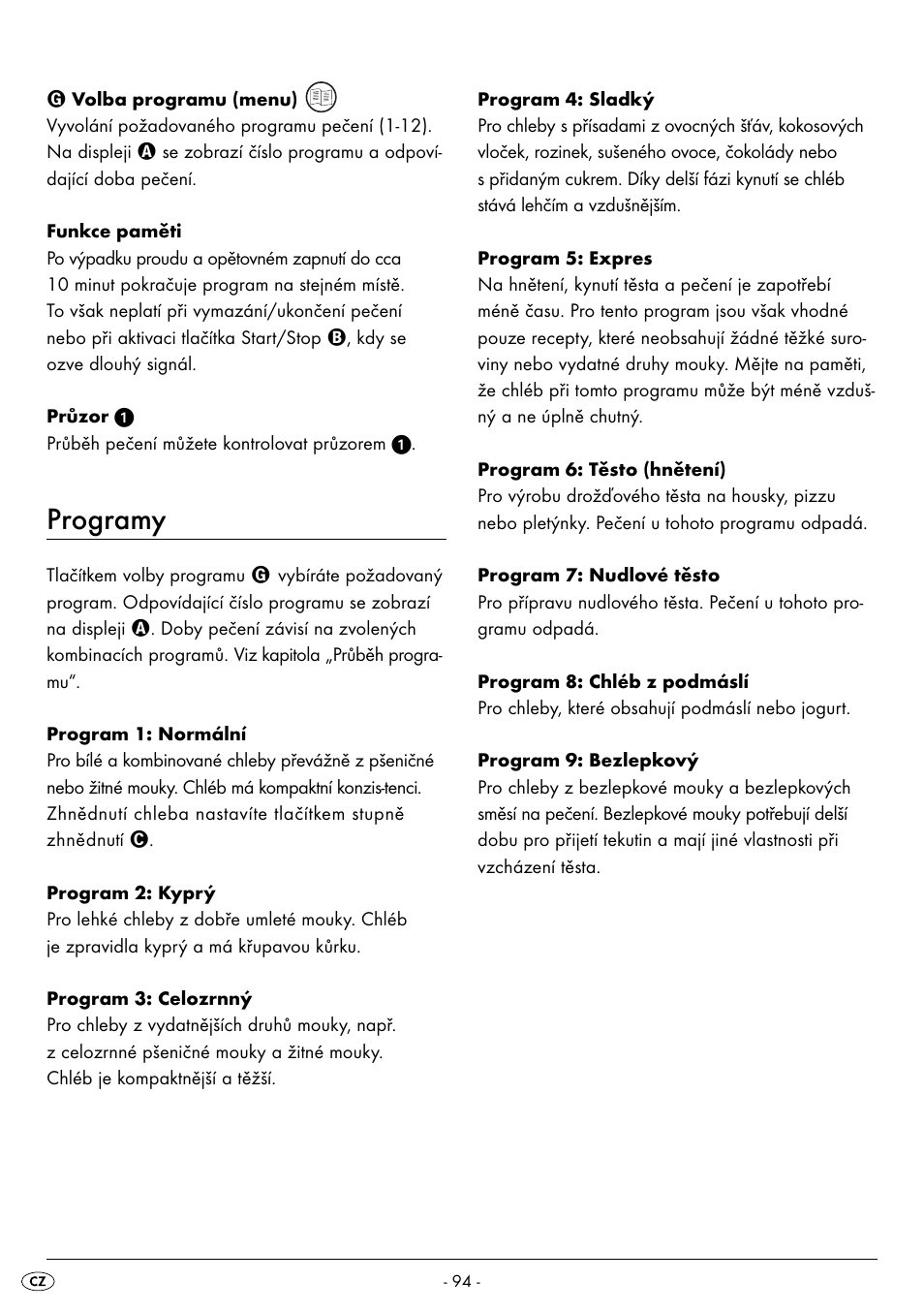 Programy | Silvercrest BREAD MAKER SBB 850 A1 User Manual | Page 97 / 160