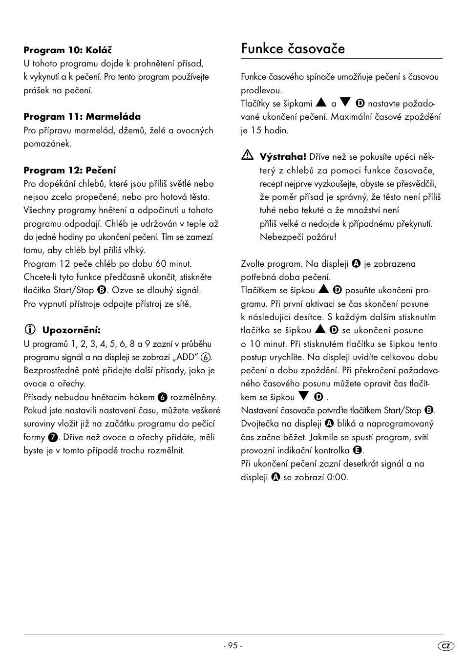 Funkce časovače | Silvercrest BREAD MAKER SBB 850 A1 User Manual | Page 98 / 160
