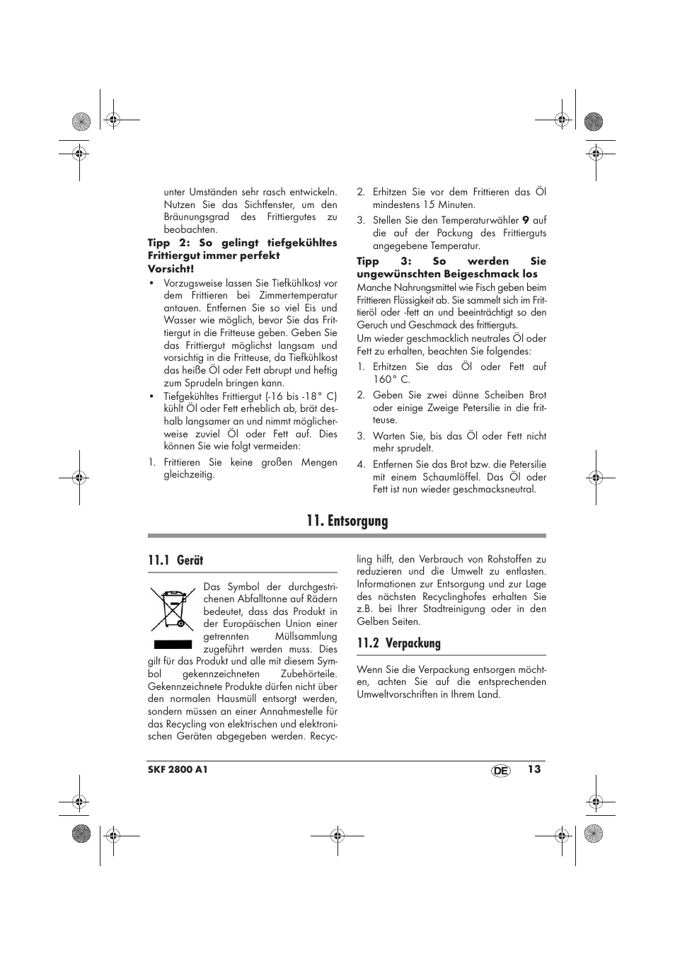 Entsorgung, 1 gerät, 2 verpackung | Silvercrest SKF 2800 A1 User Manual | Page 15 / 74