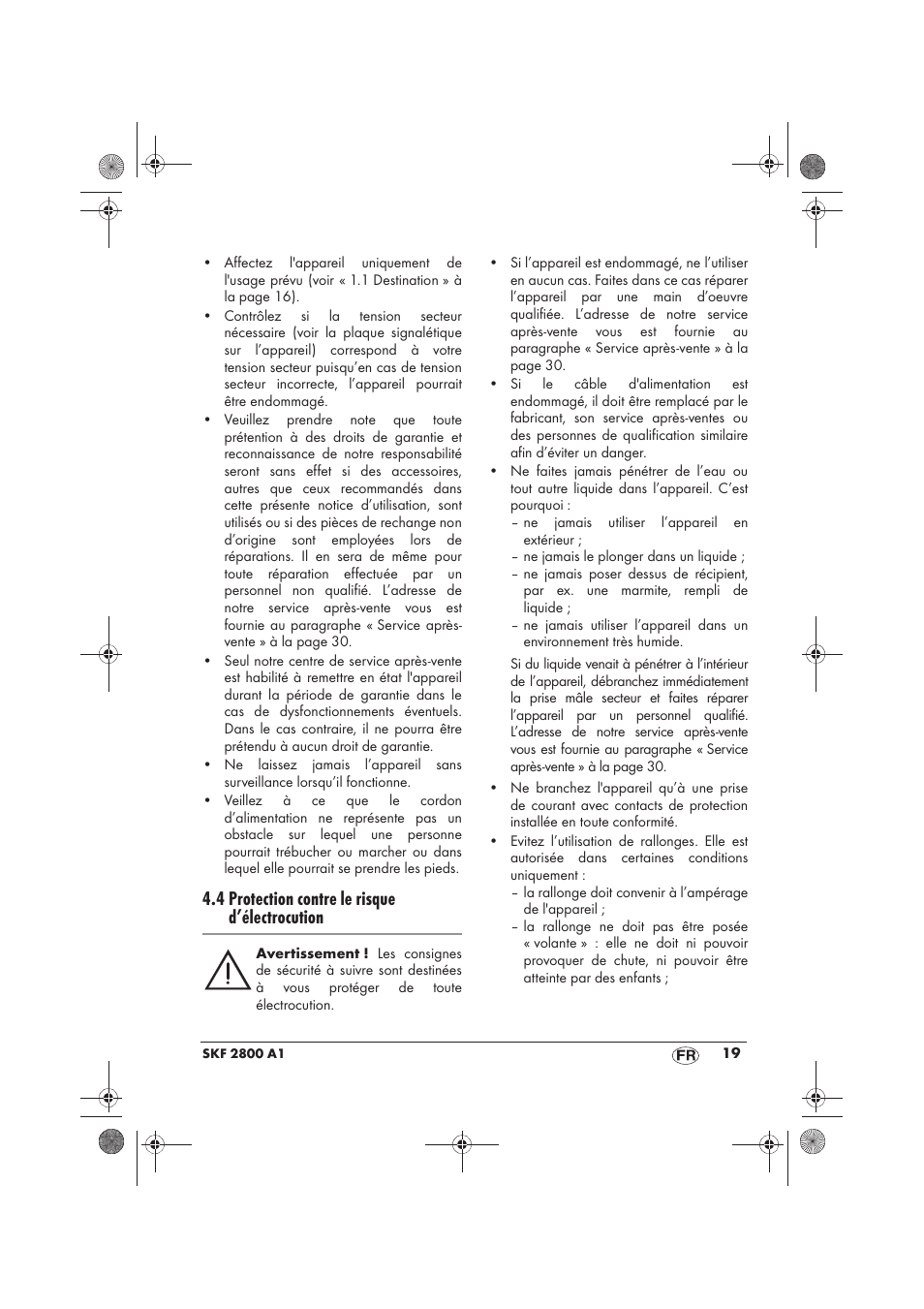 4 protection contre le risque d’électrocution | Silvercrest SKF 2800 A1 User Manual | Page 21 / 74