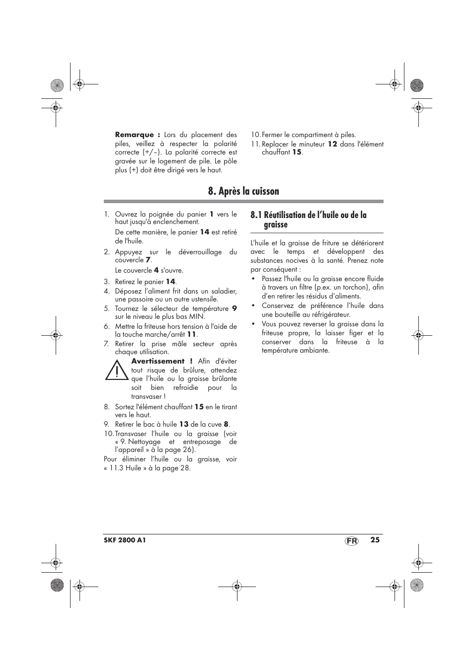 Après la cuisson, 1 réutilisation de l’huile ou de la graisse | Silvercrest SKF 2800 A1 User Manual | Page 27 / 74