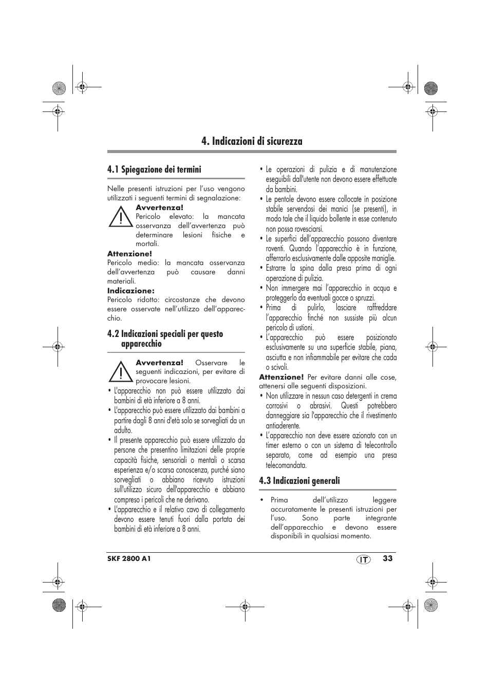 Indicazioni di sicurezza | Silvercrest SKF 2800 A1 User Manual | Page 35 / 74