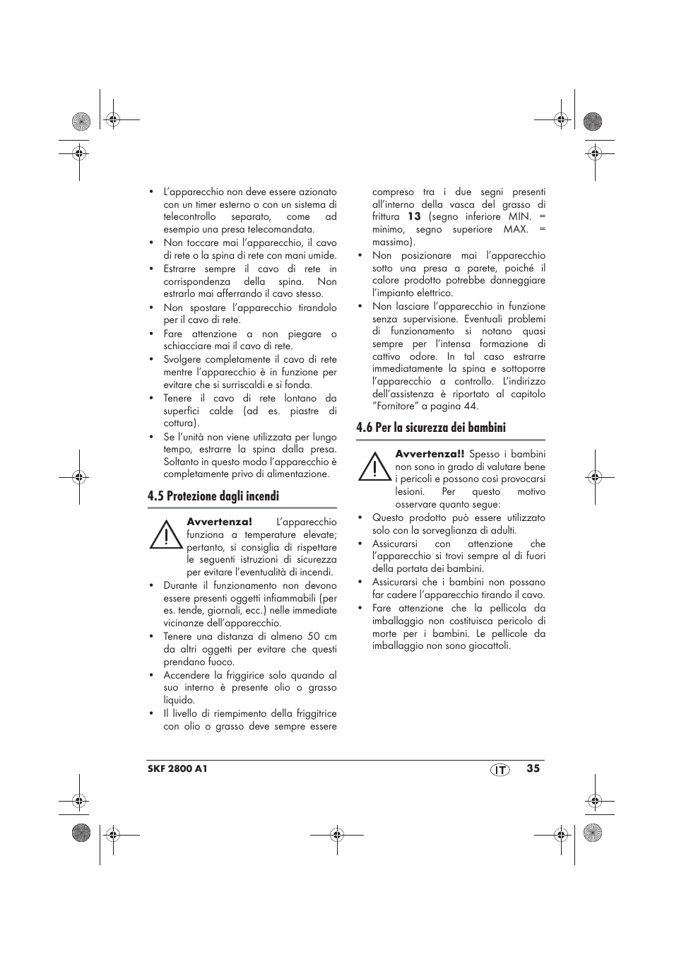 5 protezione dagli incendi, 6 per la sicurezza dei bambini | Silvercrest SKF 2800 A1 User Manual | Page 37 / 74