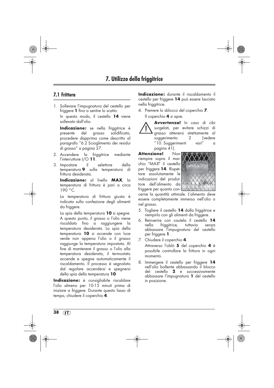 Utilizzo della friggitrice, 1 frittura | Silvercrest SKF 2800 A1 User Manual | Page 40 / 74