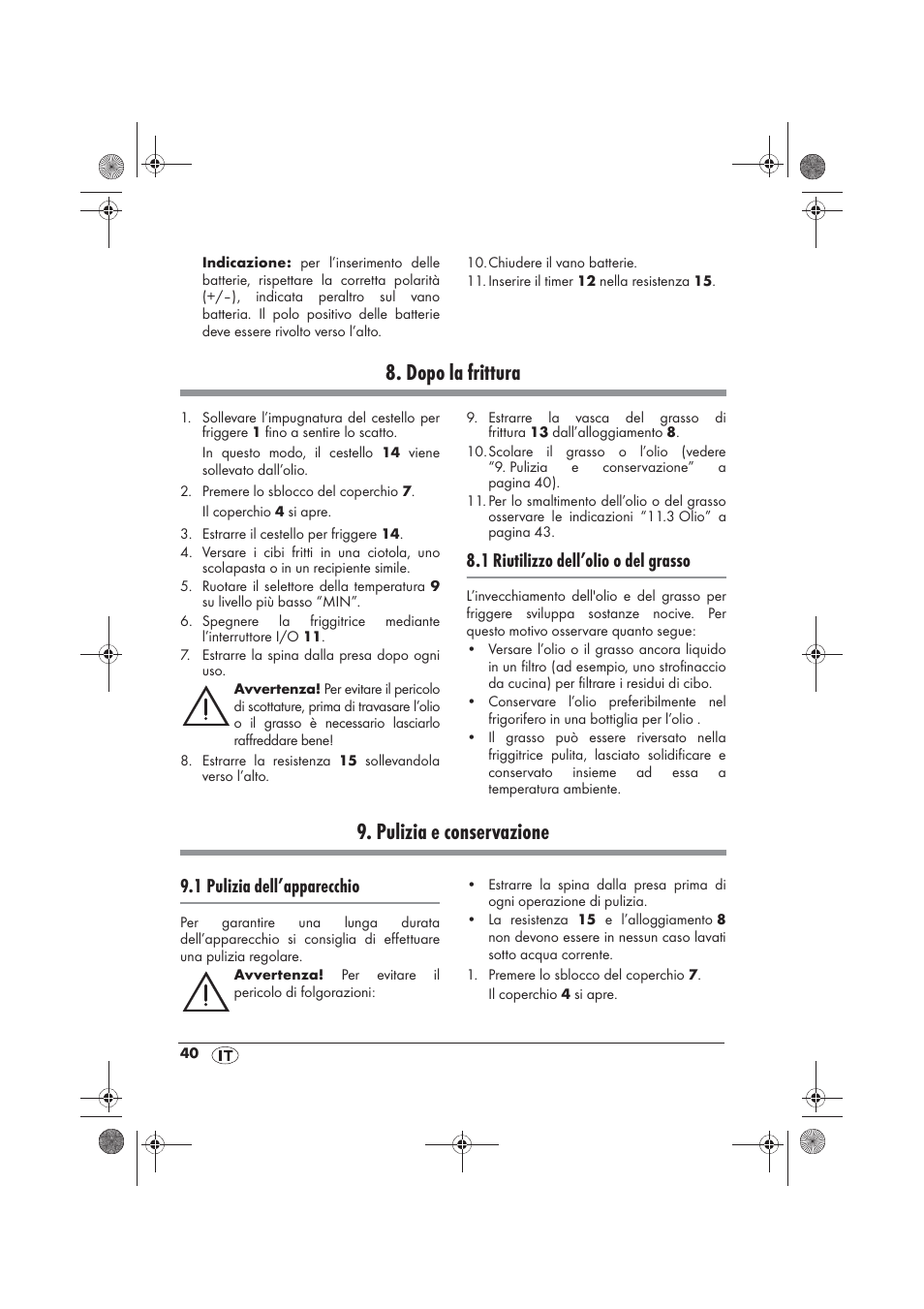 Dopo la frittura, Pulizia e conservazione, 1 riutilizzo dell’olio o del grasso | 1 pulizia dell’apparecchio | Silvercrest SKF 2800 A1 User Manual | Page 42 / 74