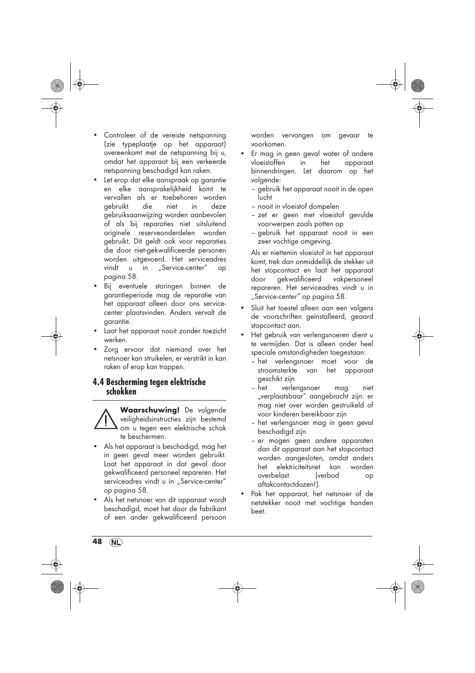 4 bescherming tegen elektrische schokken | Silvercrest SKF 2800 A1 User Manual | Page 50 / 74