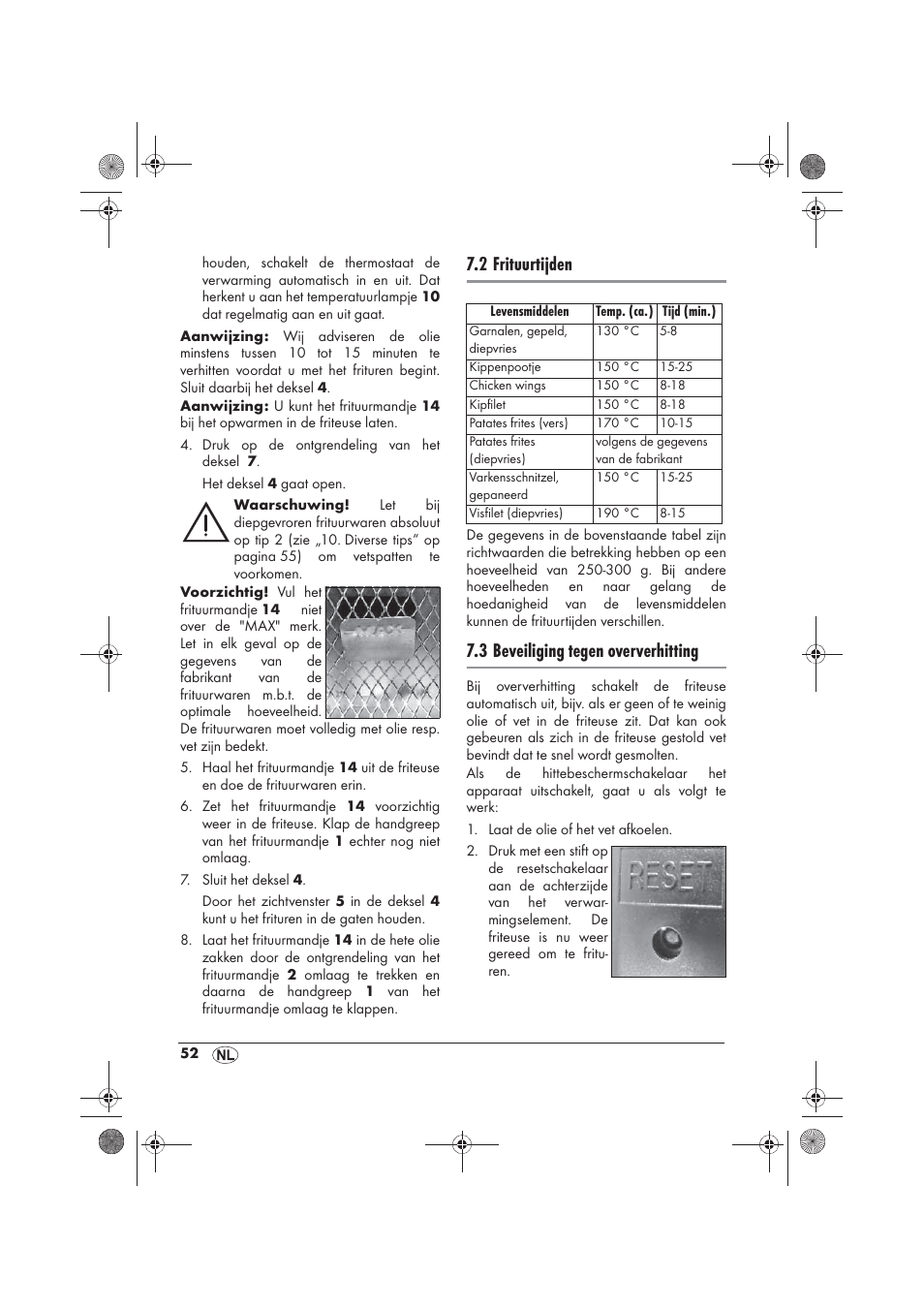 2 frituurtijden, 3 beveiliging tegen oververhitting | Silvercrest SKF 2800 A1 User Manual | Page 54 / 74