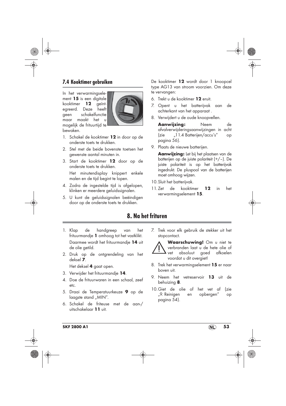 Na het frituren, 4 kooktimer gebruiken | Silvercrest SKF 2800 A1 User Manual | Page 55 / 74