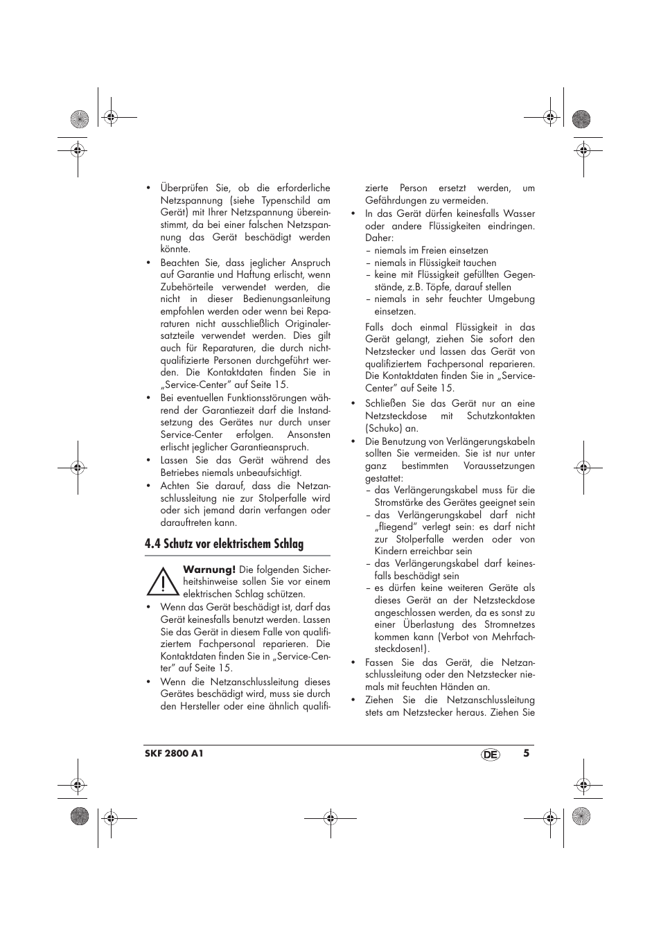 4 schutz vor elektrischem schlag | Silvercrest SKF 2800 A1 User Manual | Page 7 / 74