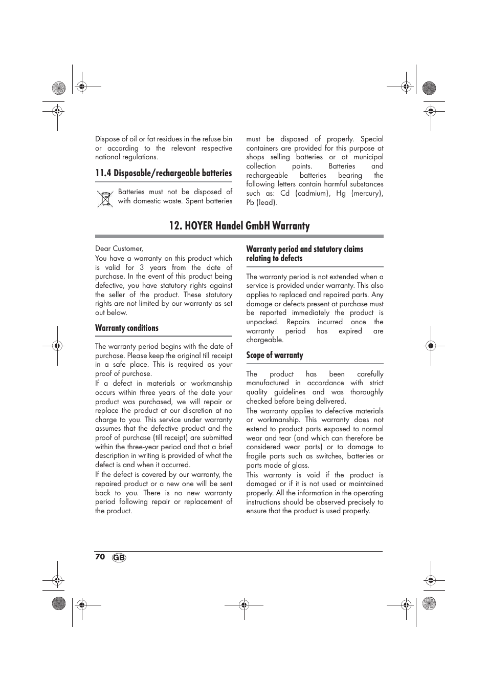 Hoyer handel gmbh warranty | Silvercrest SKF 2800 A1 User Manual | Page 72 / 74