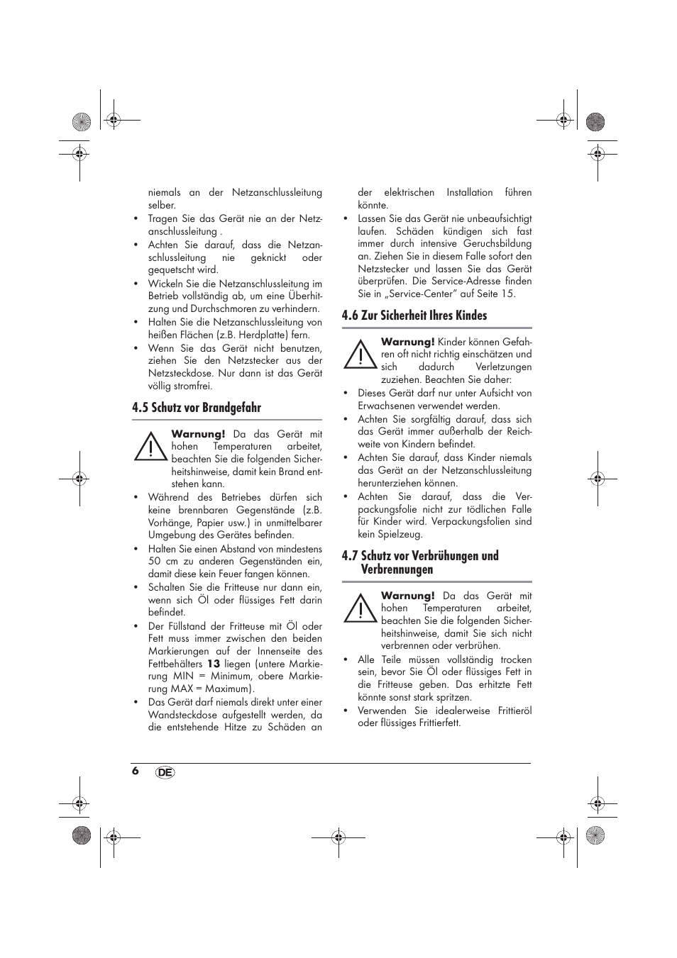 5 schutz vor brandgefahr, 6 zur sicherheit ihres kindes, 7 schutz vor verbrühungen und verbrennungen | Silvercrest SKF 2800 A1 User Manual | Page 8 / 74