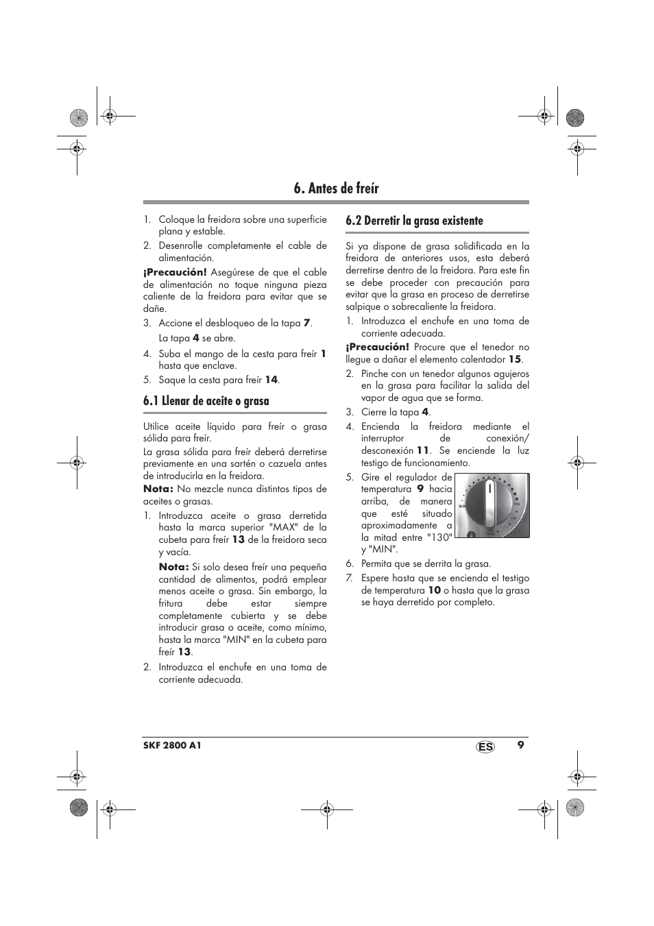 Antes de freír, 1 llenar de aceite o grasa, 2 derretir la grasa existente | Silvercrest SKF 2800 A1 User Manual | Page 11 / 78