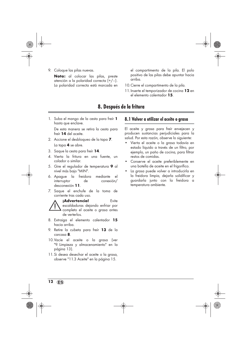 Después de la fritura, 1 volver a utilizar el aceite o grasa | Silvercrest SKF 2800 A1 User Manual | Page 14 / 78