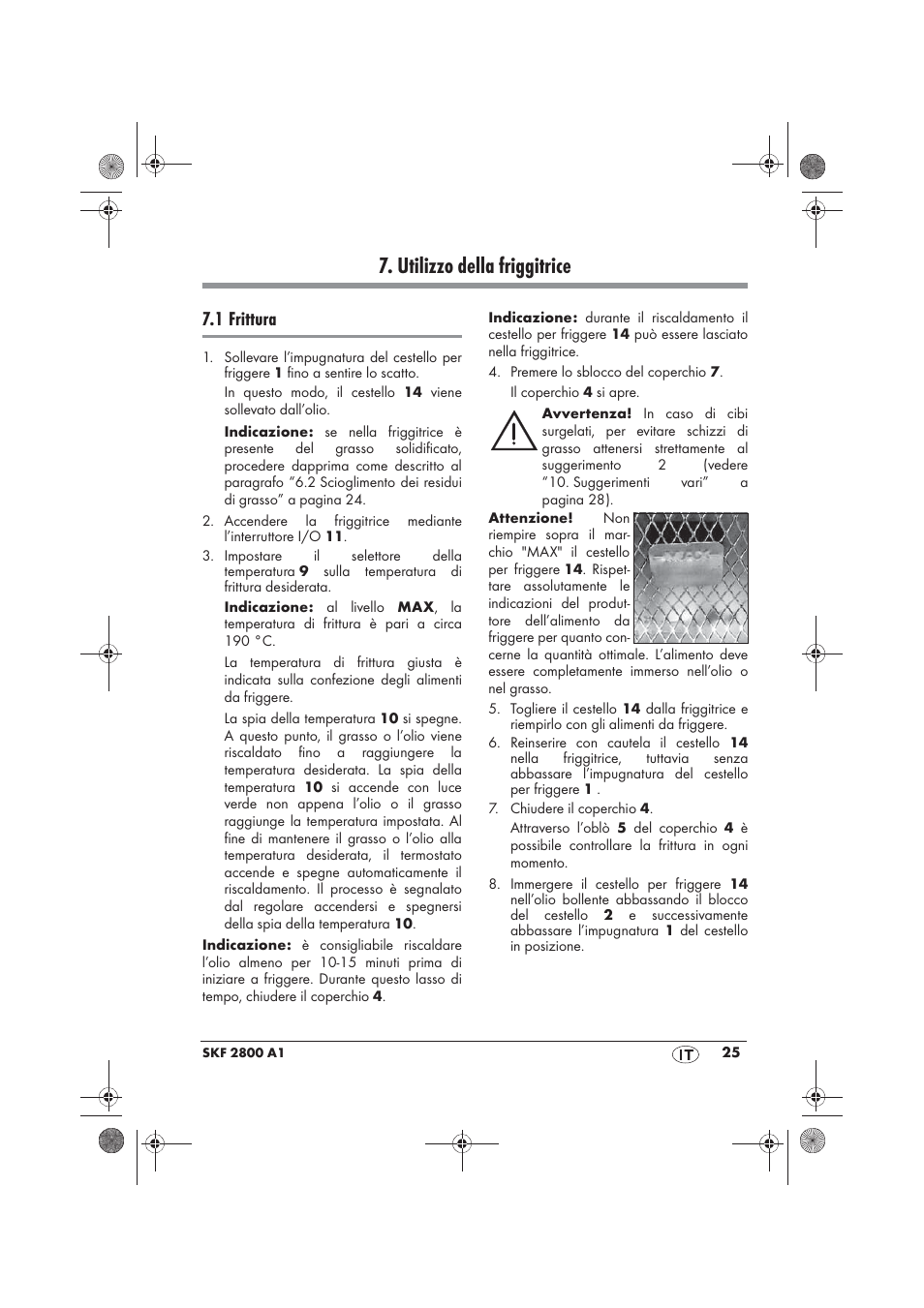 Utilizzo della friggitrice, 1 frittura | Silvercrest SKF 2800 A1 User Manual | Page 27 / 78