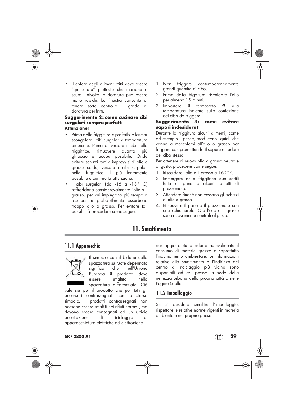 Smaltimento, 1 apparecchio, 2 imballaggio | Silvercrest SKF 2800 A1 User Manual | Page 31 / 78