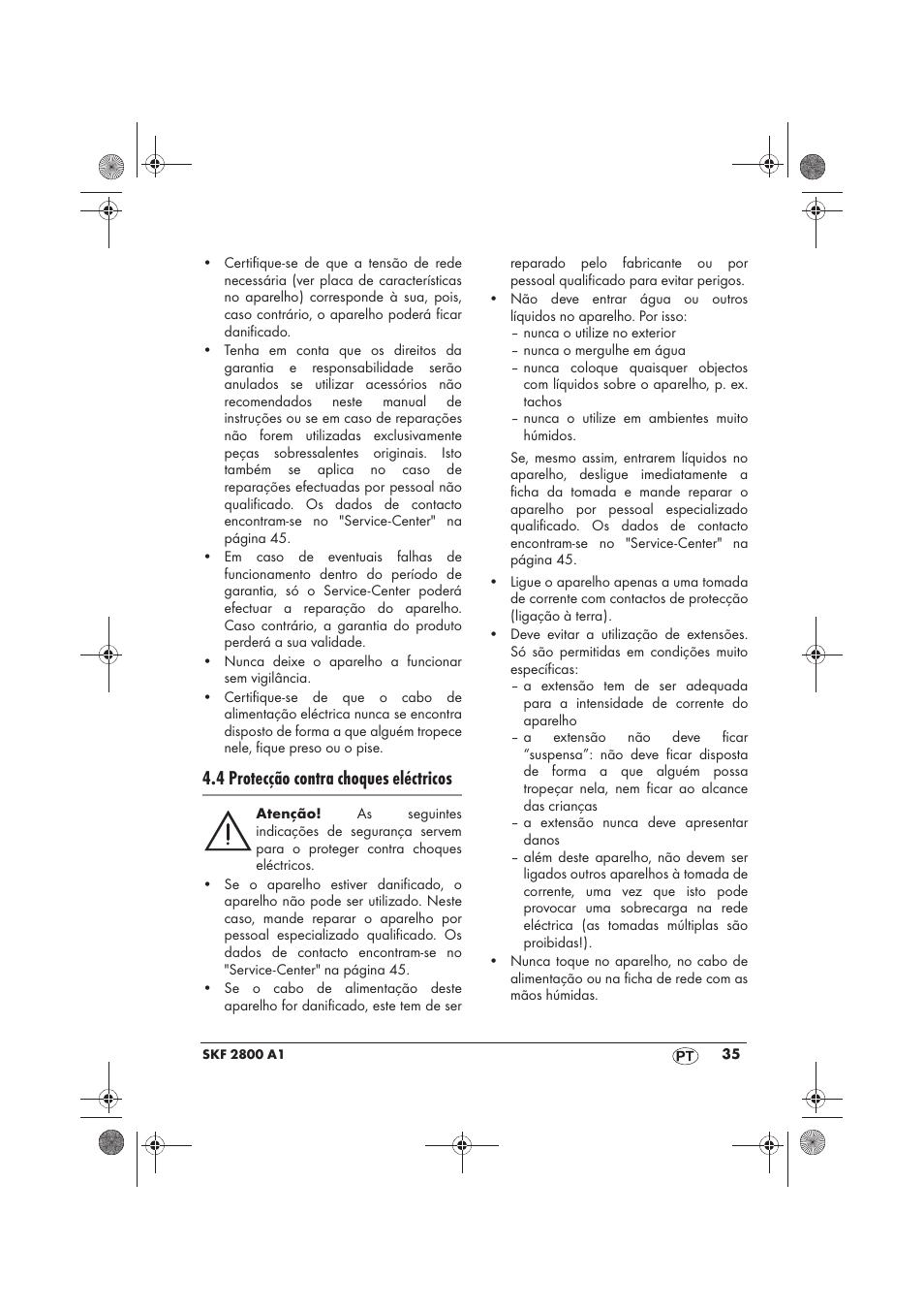 4 protecção contra choques eléctricos | Silvercrest SKF 2800 A1 User Manual | Page 37 / 78