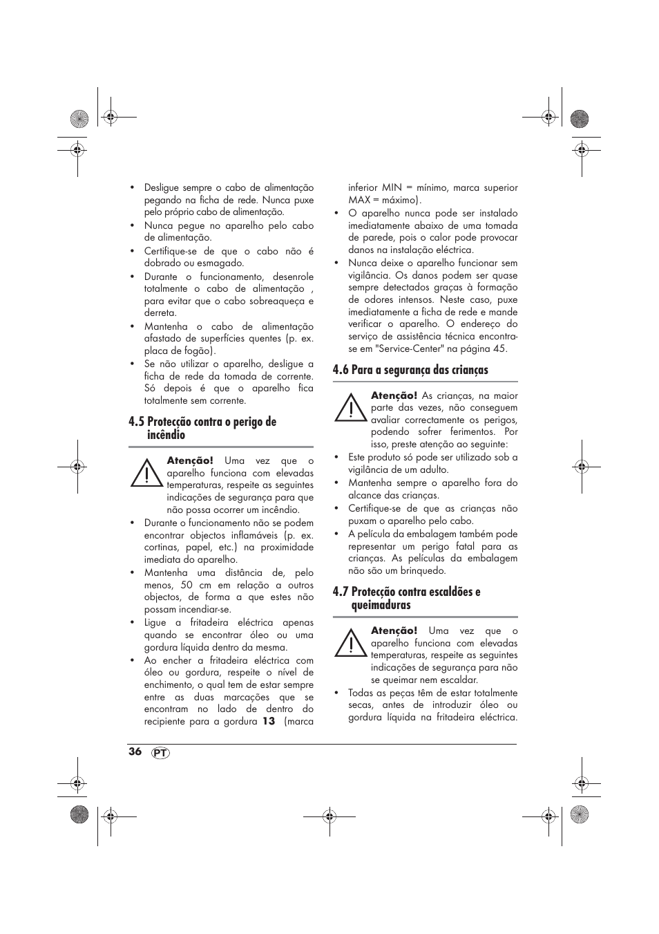 5 protecção contra o perigo de incêndio, 6 para a segurança das crianças, 7 protecção contra escaldões e queimaduras | Silvercrest SKF 2800 A1 User Manual | Page 38 / 78