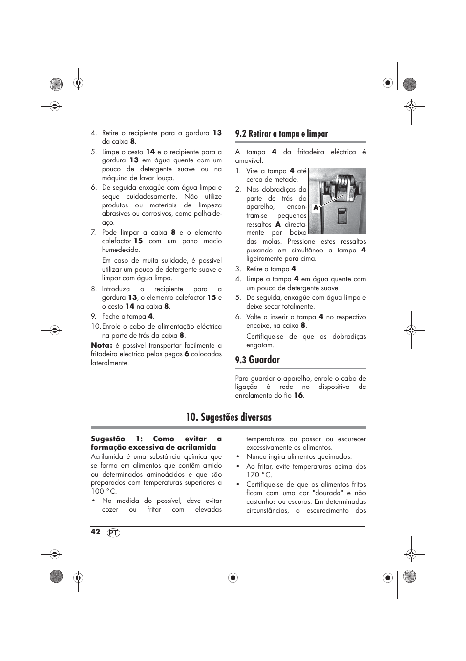 Guardar, Sugestões diversas, 2 retirar a tampa e limpar | Silvercrest SKF 2800 A1 User Manual | Page 44 / 78