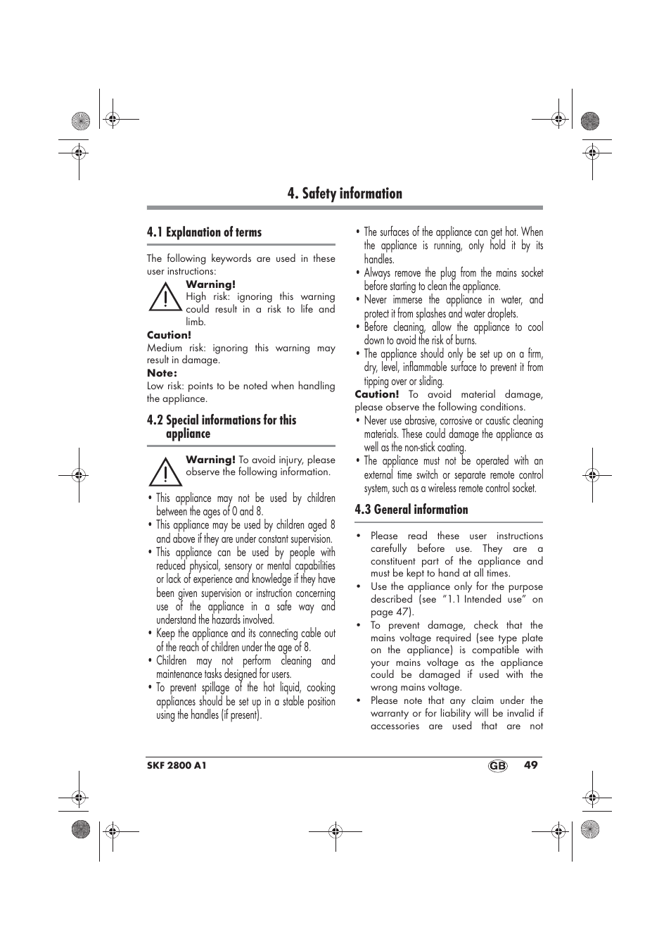 Safety information | Silvercrest SKF 2800 A1 User Manual | Page 51 / 78