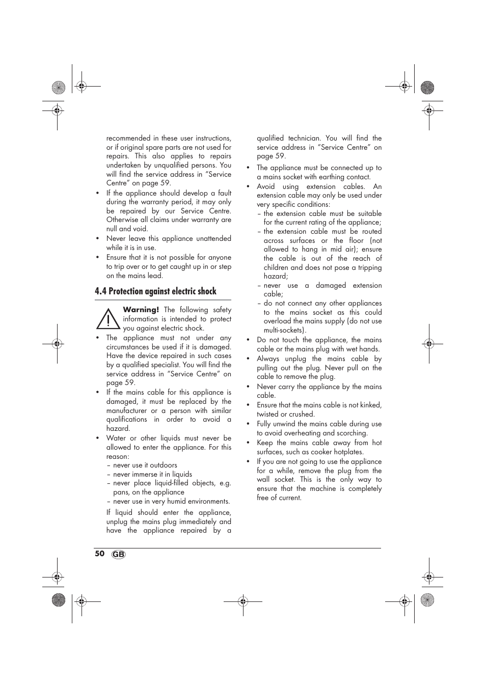 4 protection against electric shock | Silvercrest SKF 2800 A1 User Manual | Page 52 / 78