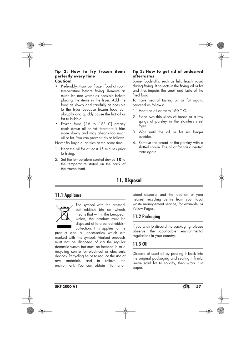 Disposal, 1 appliance, 2 packaging | 3 oil | Silvercrest SKF 2800 A1 User Manual | Page 59 / 78