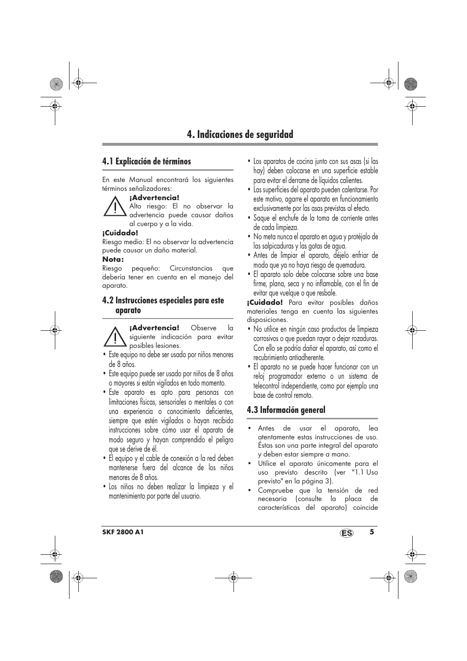 Indicaciones de seguridad | Silvercrest SKF 2800 A1 User Manual | Page 7 / 78