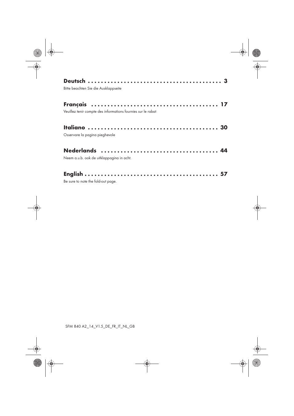 Deutsch, Français, Italiano | Nederlands, English | Silvercrest SFM 840 A2 User Manual | Page 2 / 74