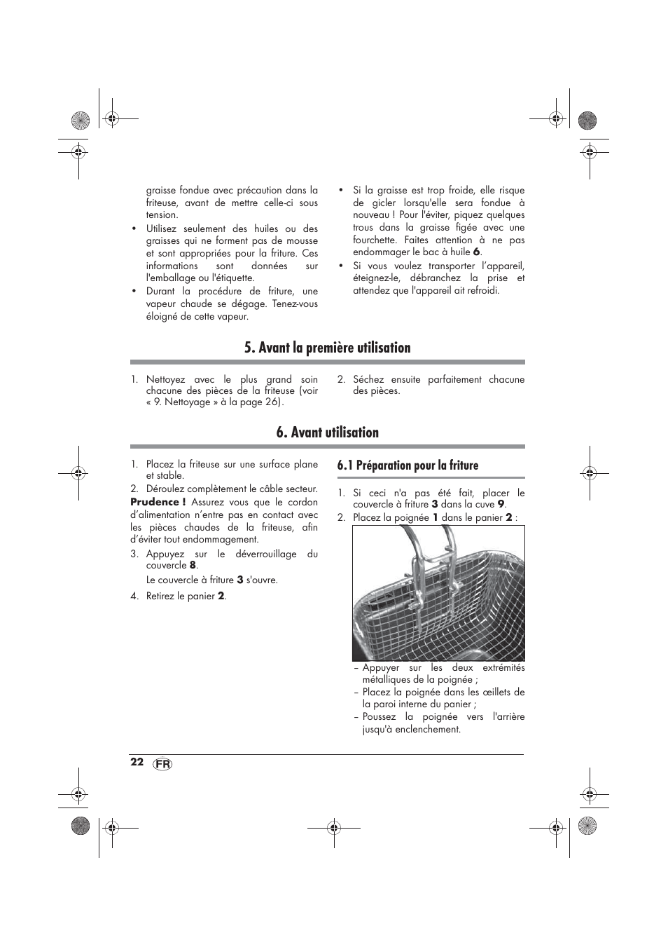 Avant la première utilisation, Avant utilisation, 1 préparation pour la friture | Silvercrest SFM 840 A2 User Manual | Page 24 / 74