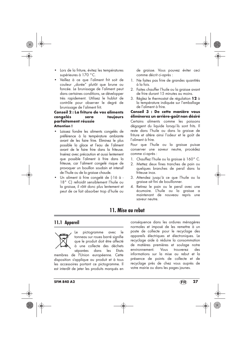 Mise au rebut, 1 appareil | Silvercrest SFM 840 A2 User Manual | Page 29 / 74