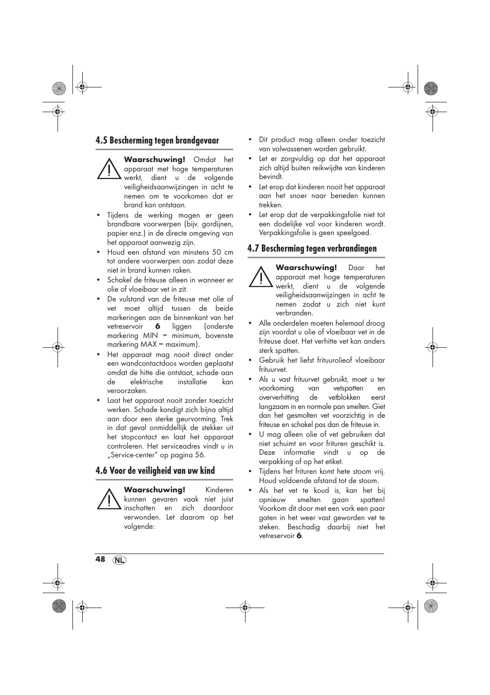 5 bescherming tegen brandgevaar, 6 voor de veiligheid van uw kind, 7 bescherming tegen verbrandingen | Silvercrest SFM 840 A2 User Manual | Page 50 / 74