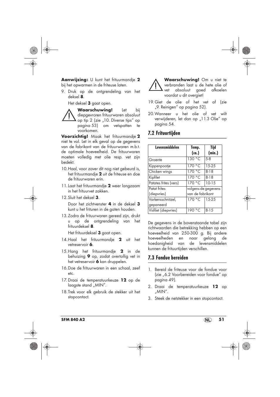 2 frituurtijden, 3 fondue bereiden | Silvercrest SFM 840 A2 User Manual | Page 53 / 74