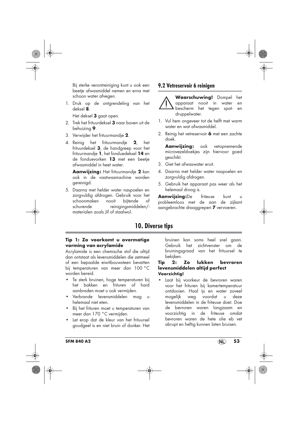 Diverse tips, 2 vetreservoir 6 reinigen | Silvercrest SFM 840 A2 User Manual | Page 55 / 74