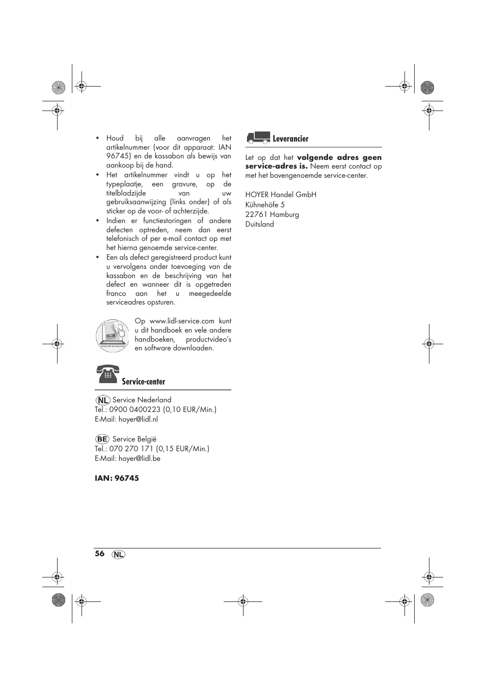 Service-center, Leverancier | Silvercrest SFM 840 A2 User Manual | Page 58 / 74