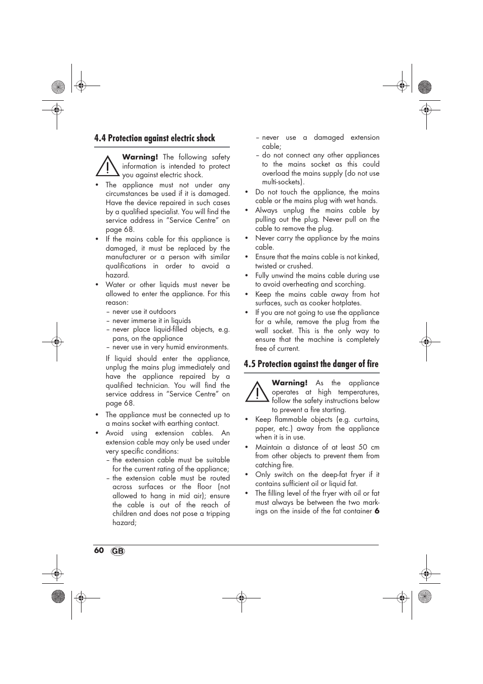 4 protection against electric shock, 5 protection against the danger of fire | Silvercrest SFM 840 A2 User Manual | Page 62 / 74