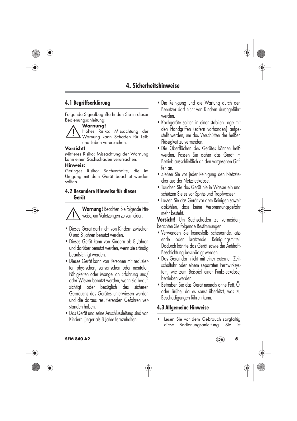 Sicherheitshinweise | Silvercrest SFM 840 A2 User Manual | Page 7 / 74