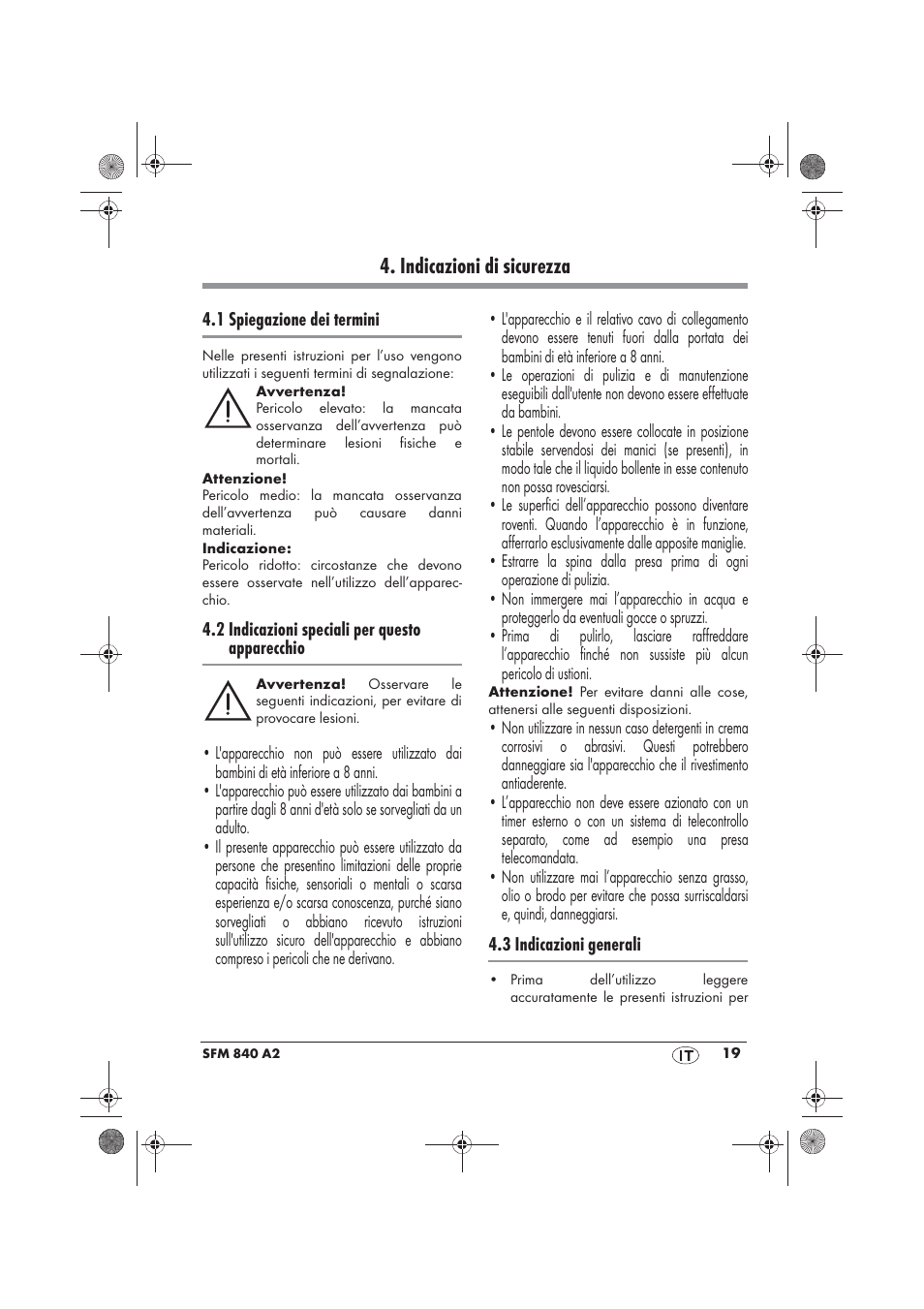 Indicazioni di sicurezza | Silvercrest SFM 840 A2 User Manual | Page 21 / 74